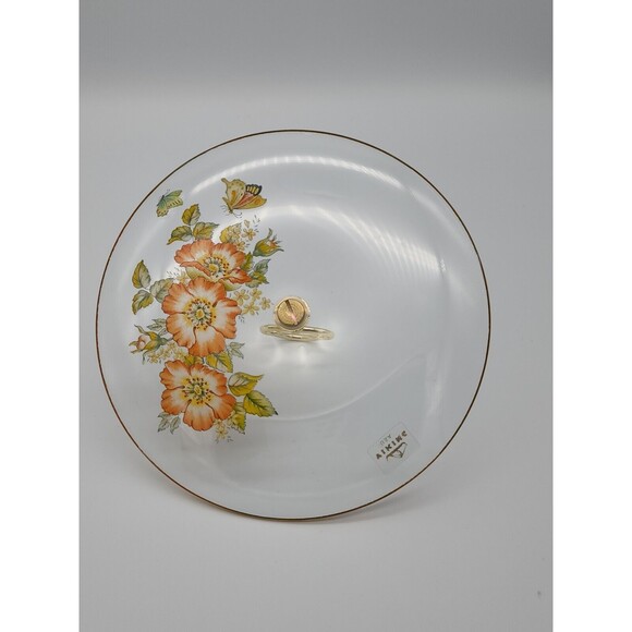 Tidbit Serving Tray Viking Glass Floral & Butterflies Trim Original Tag 8" NICE - Picture 6 of 12